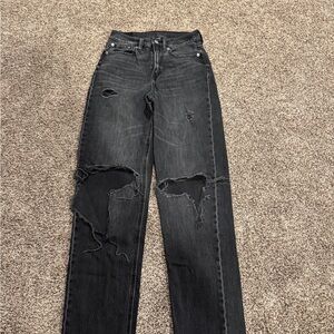 American Eagle Outfitters Black Distressed Straight Leg Jeans
